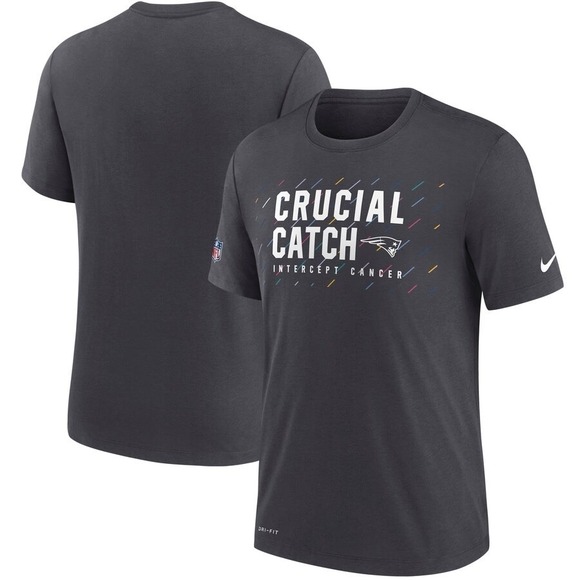 New England Patriots Men's Nike NFL Crucial Catch T-Shirt - Charcoal Gray 2XL - Picture 1 of 3